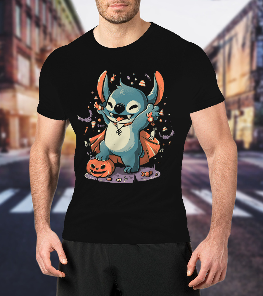 Halloween Cute Cartoon Stitch Vampire Candy Pumpkin T-Shirt