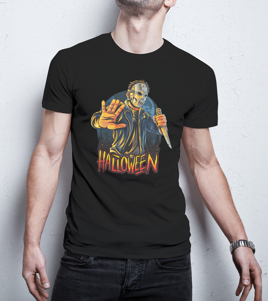 Halloween Horror Mask Knife Threat T-Shirt