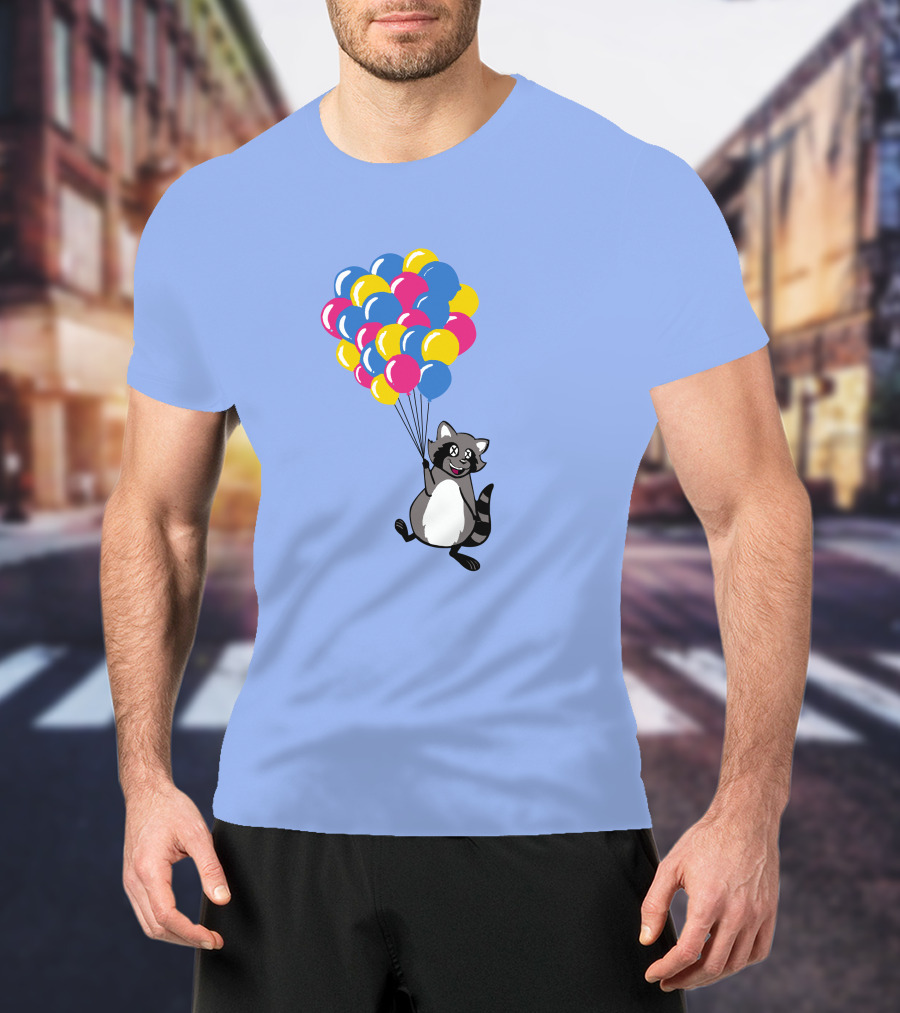 Raccoon Flying With Colorful Balloons T-Shirt