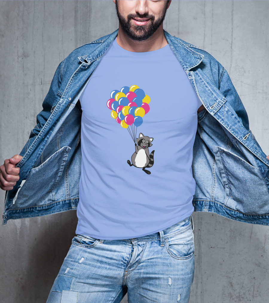 Raccoon Flying With Colorful Balloons T-Shirt