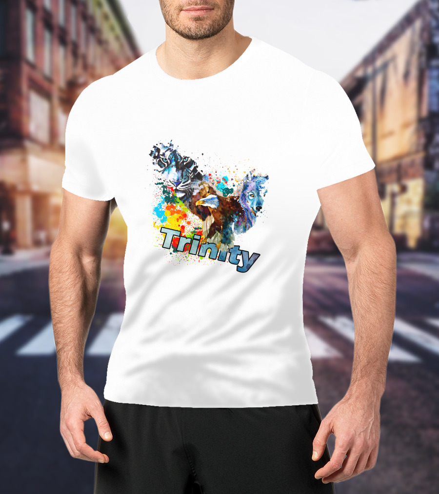 Trinity Zebra Eagle Wolf Watercolor Splash T-Shirt