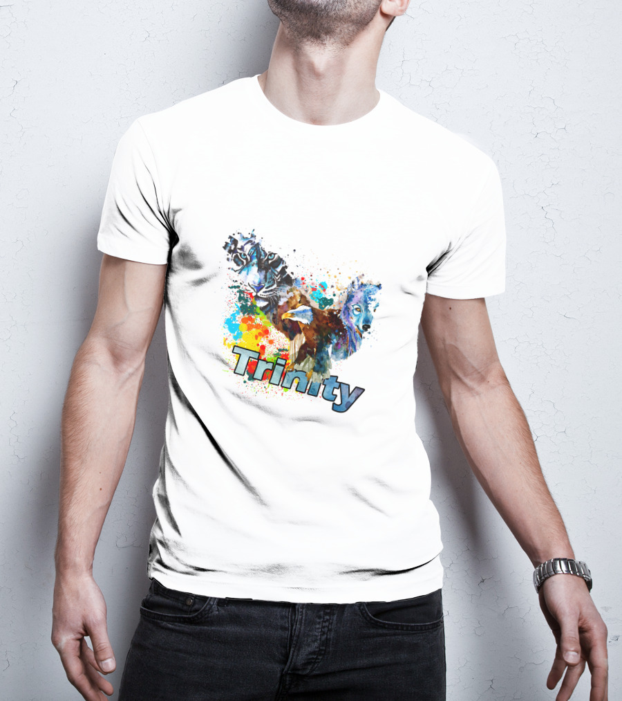 Trinity Zebra Eagle Wolf Watercolor Splash T-Shirt