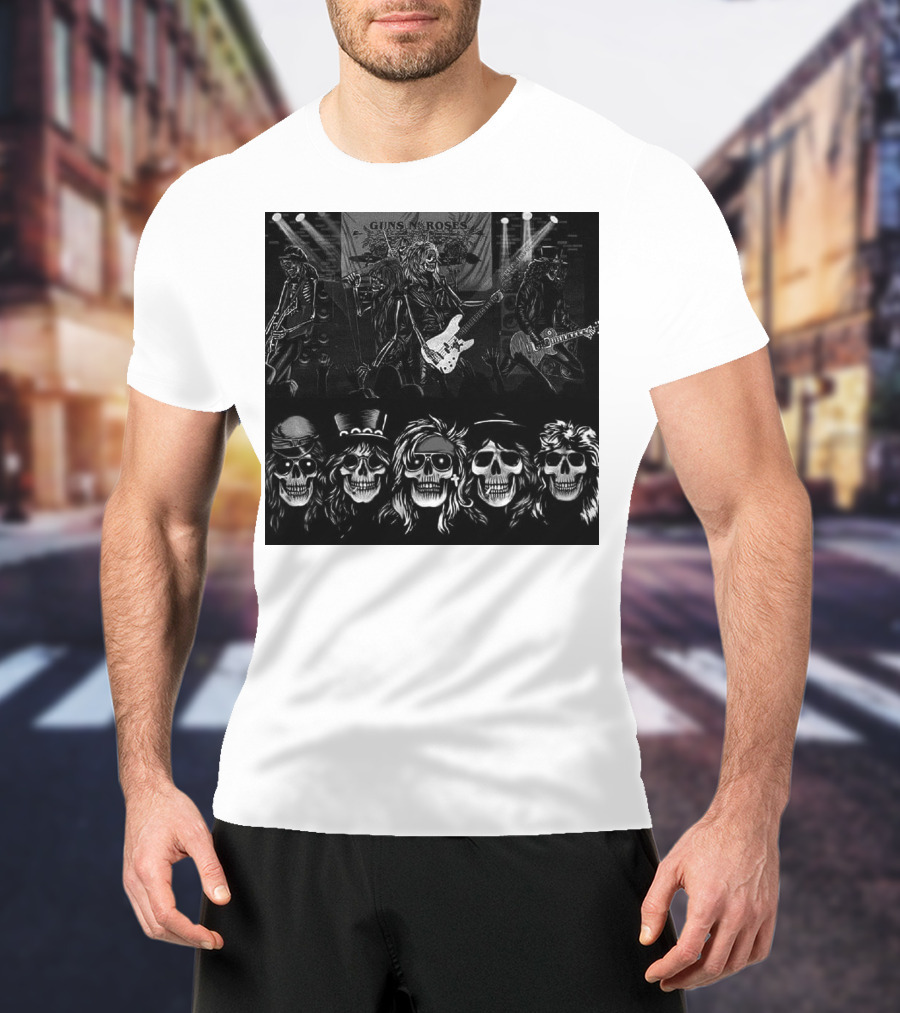 Guns N' Roses Skeleton Band Members Rock Concert Scene T-Shirt