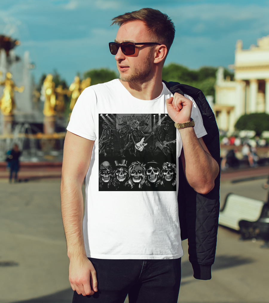 Guns N' Roses Skeleton Band Members Rock Concert Scene T-Shirt