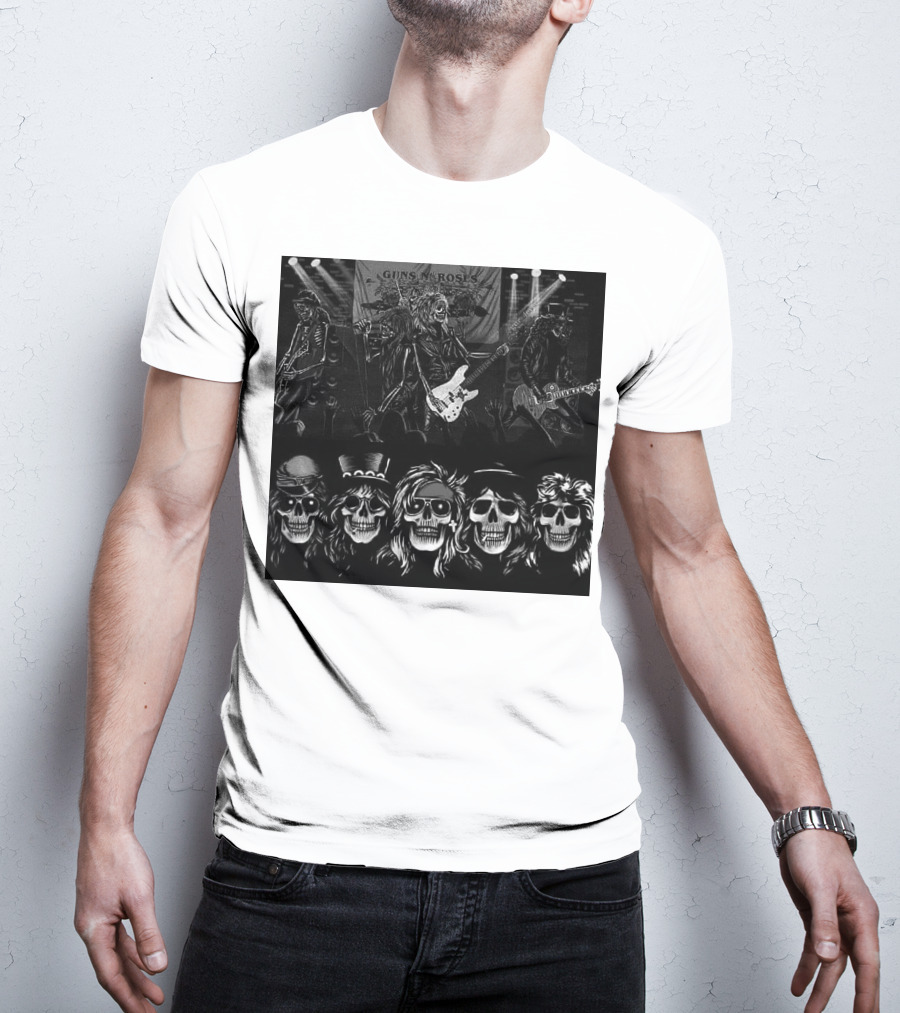 Guns N' Roses Skeleton Band Members Rock Concert Scene T-Shirt