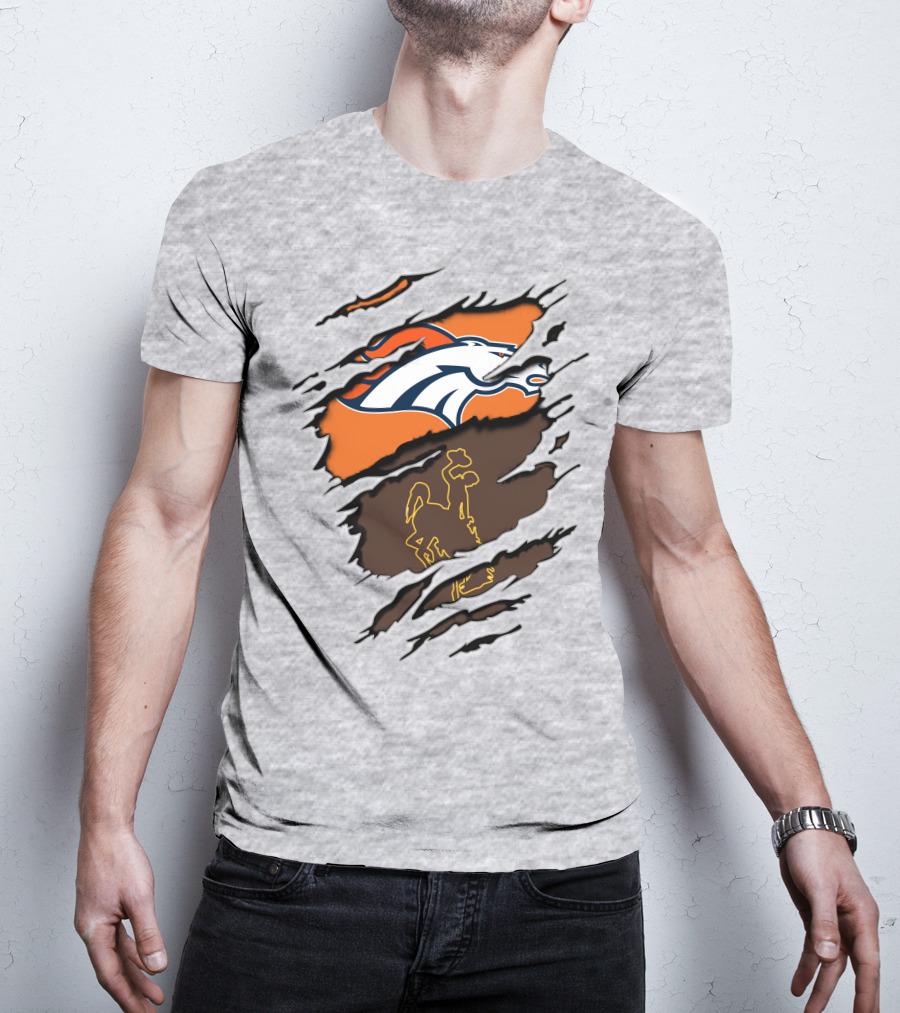 Broncos Wyoming Dual Team Spirit Cowboys And Broncos T-Shirt