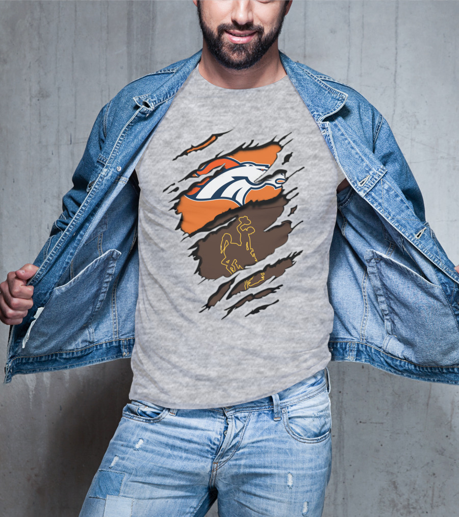 Broncos Wyoming Dual Team Spirit Cowboys And Broncos T-Shirt