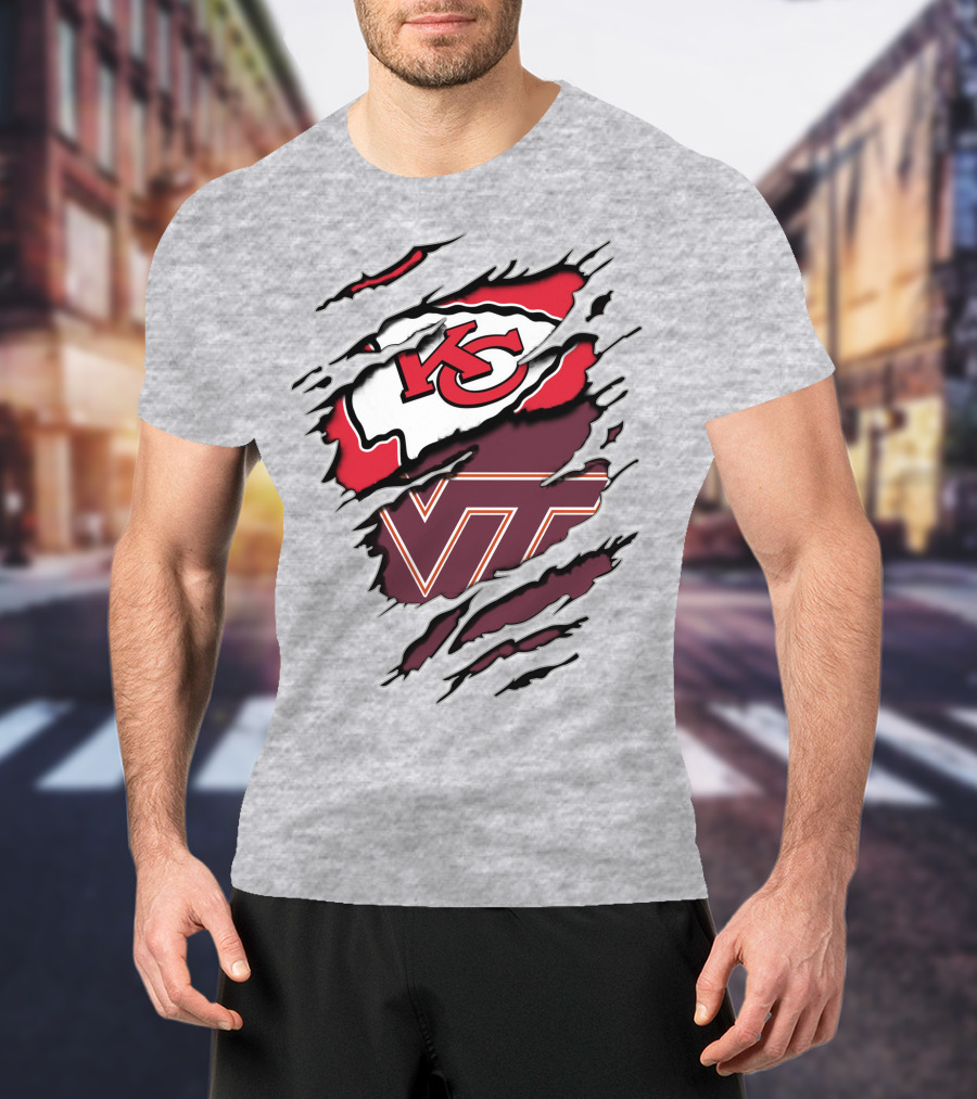 Kansas City Chiefs Virginia Tech Hokies Torn Effect T-Shirt