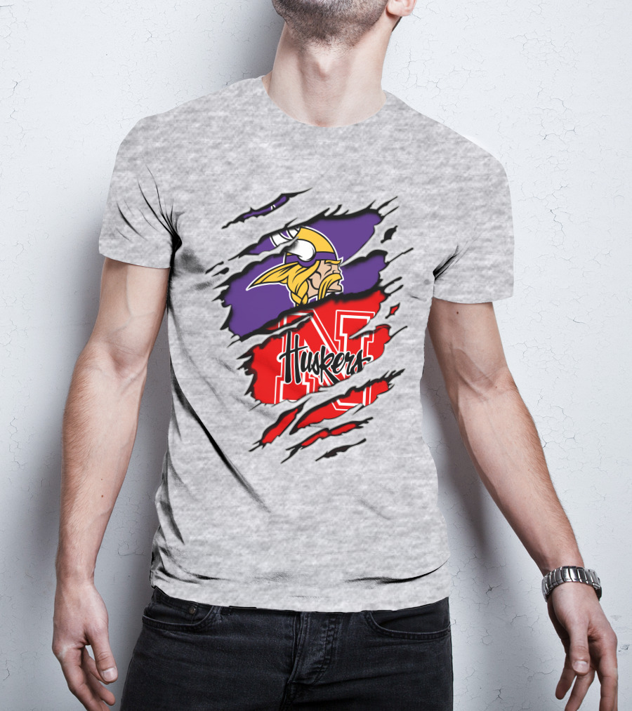 Vikings Huskers Ripped Logo Blend T-Shirt
