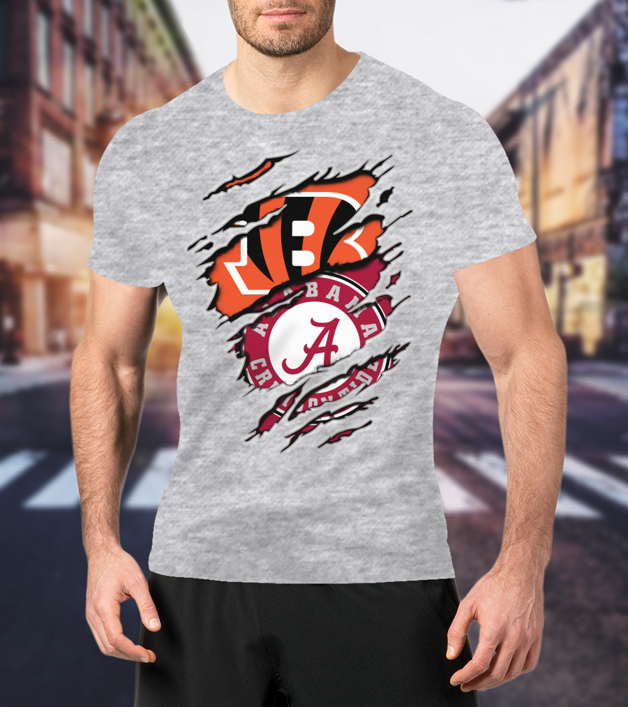 Alabama Crimson Tide Cincinnati Bengals Ripped Logo Combo T-Shirt
