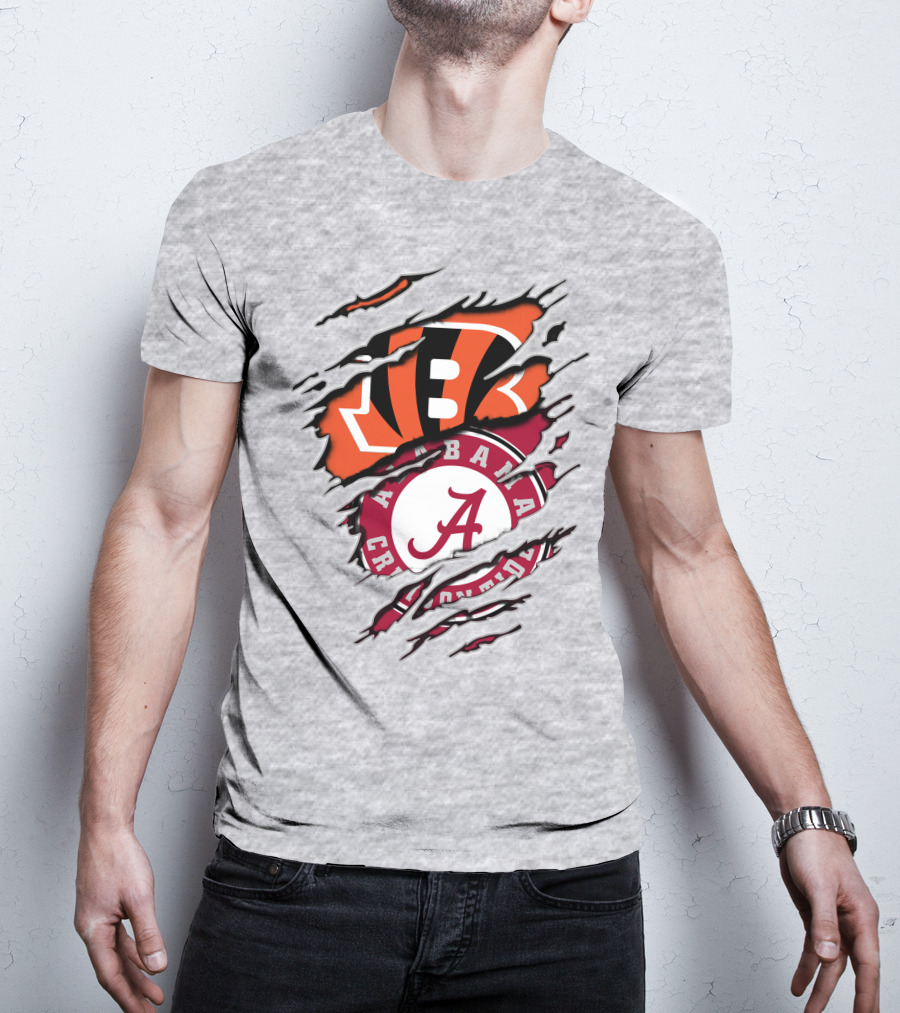 Alabama Crimson Tide Cincinnati Bengals Ripped Logo Combo T-Shirt