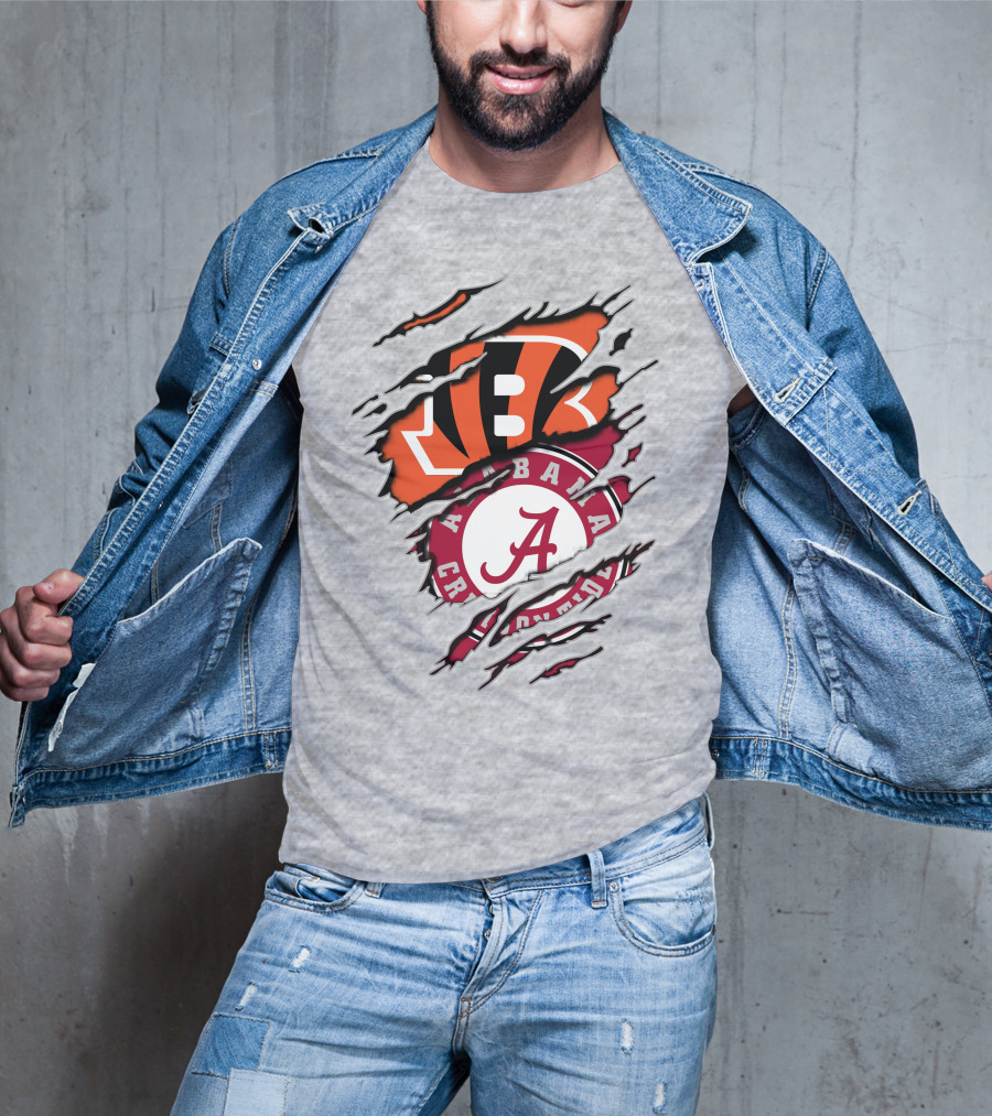 Alabama Crimson Tide Cincinnati Bengals Ripped Logo Combo T-Shirt