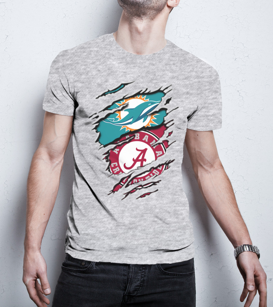 Alabama Crimson Tide And Miami Dolphins Logo Fusion T-Shirt