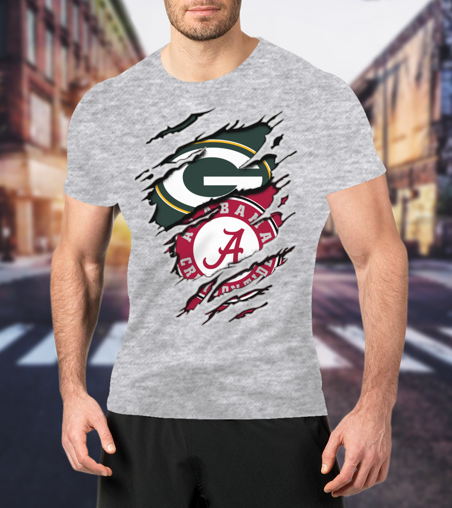 Alabama Crimson Tide Green Bay Packers Rip Effect T-Shirt
