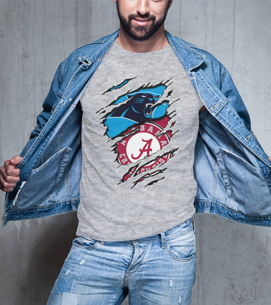 Alabama Crimson Tide And Carolina Panthers Logo Blend T-Shirt