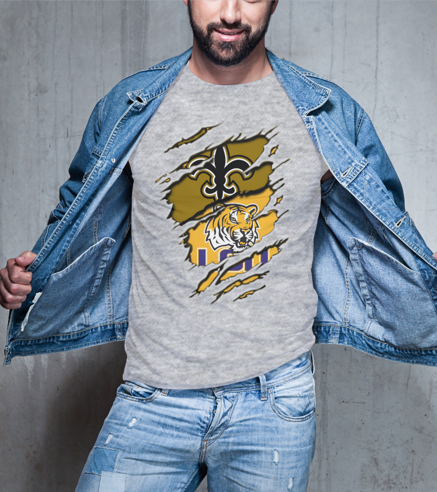 Saints Fleur-de-Lis And LSU Tiger Logo Combination T-Shirt