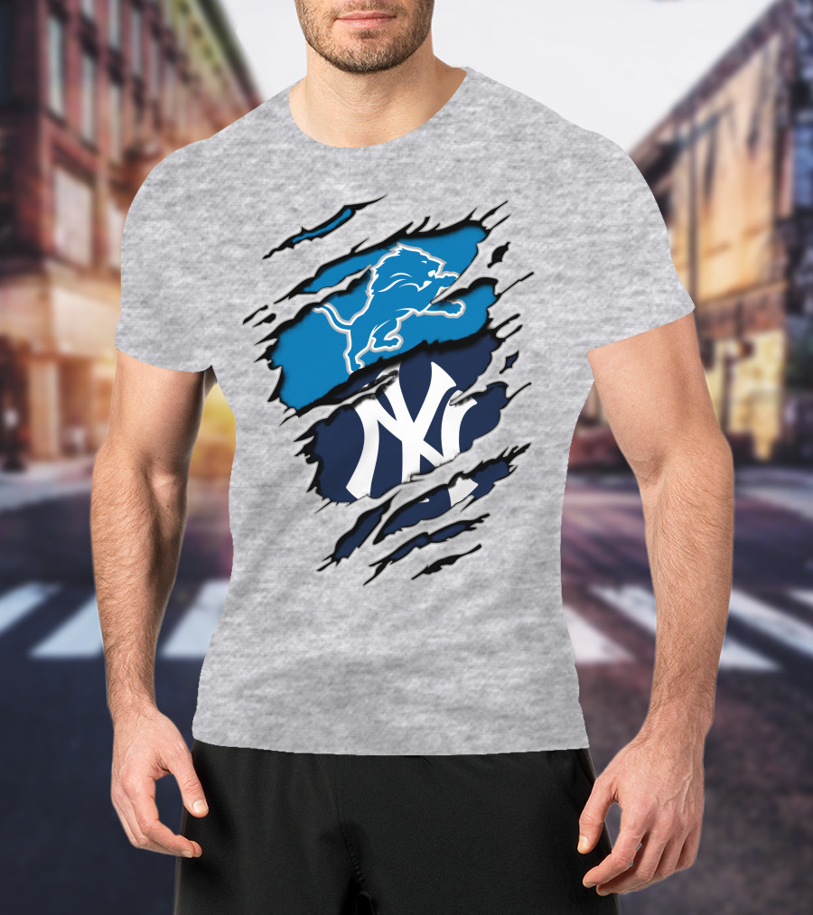 Detroit Lions New York Yankees Claw Rip T-Shirt