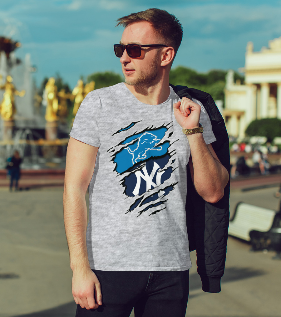 Detroit Lions New York Yankees Claw Rip T-Shirt