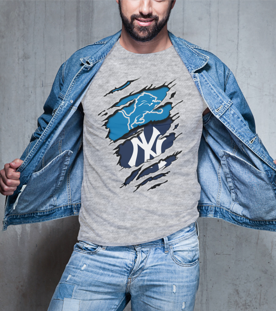 Detroit Lions New York Yankees Claw Rip T-Shirt