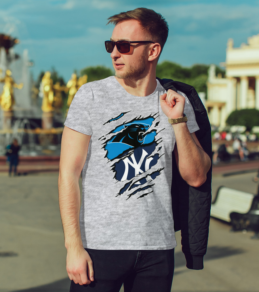 Panthers Yankees Claw Rip Logos Mashup T-Shirt