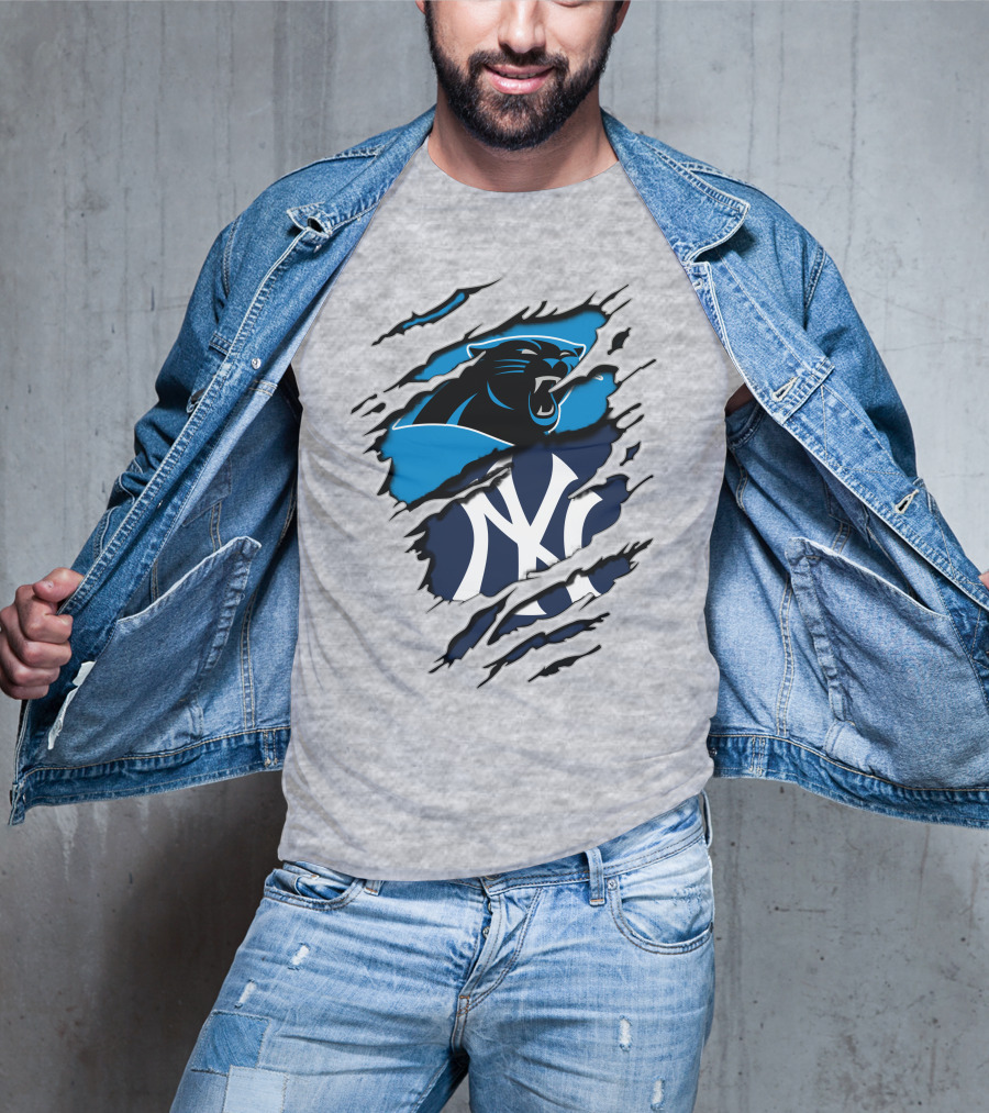 Panthers Yankees Claw Rip Logos Mashup T-Shirt