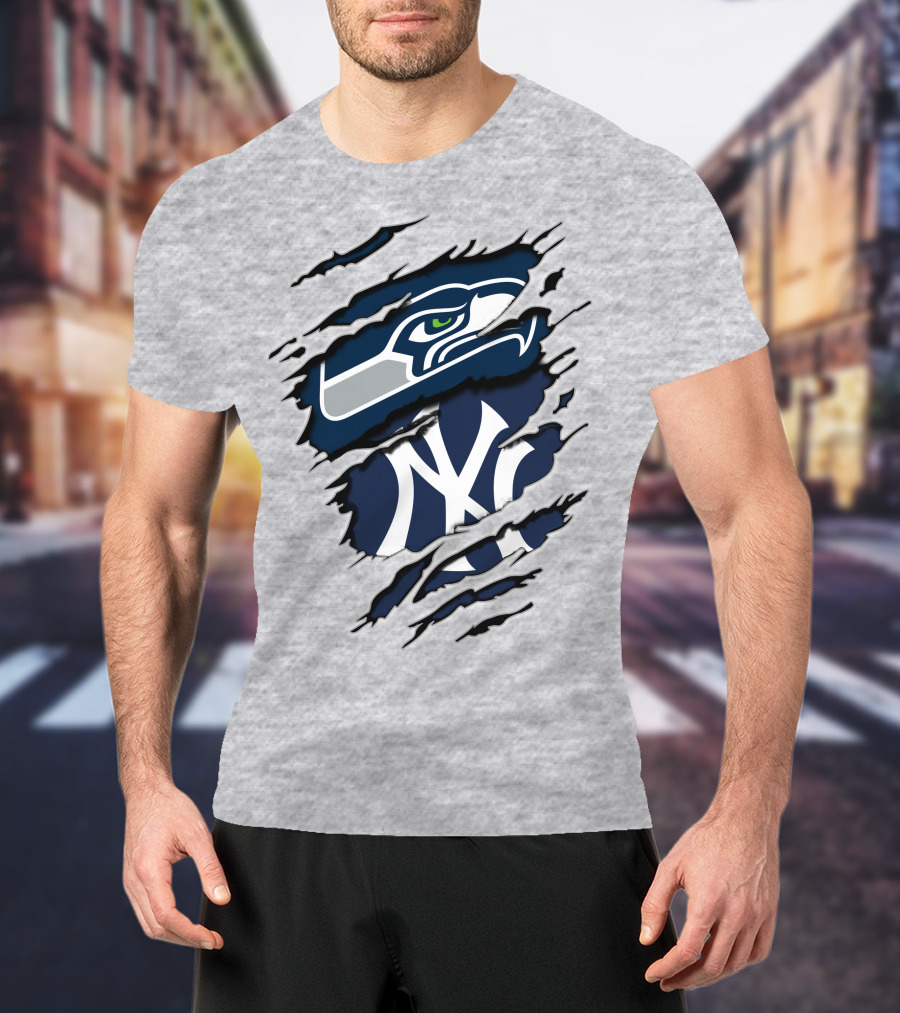 Seahawks Yankees Logo Fusion T-Shirt