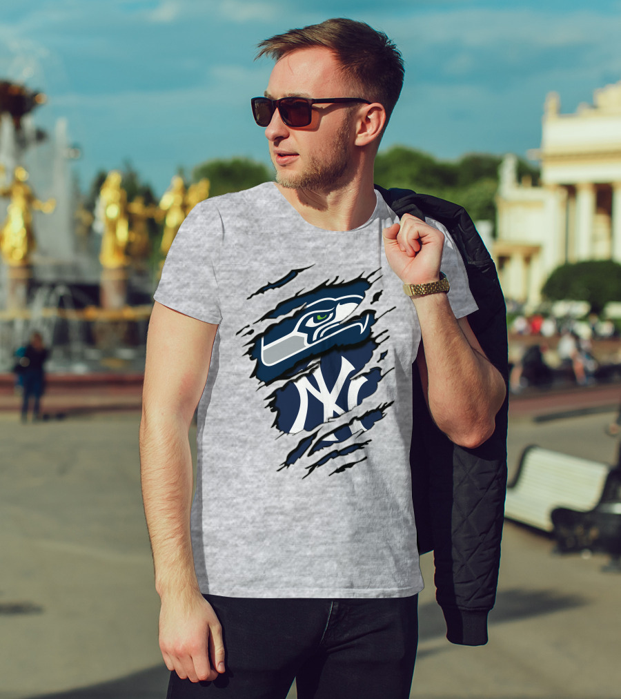Seahawks Yankees Logo Fusion T-Shirt