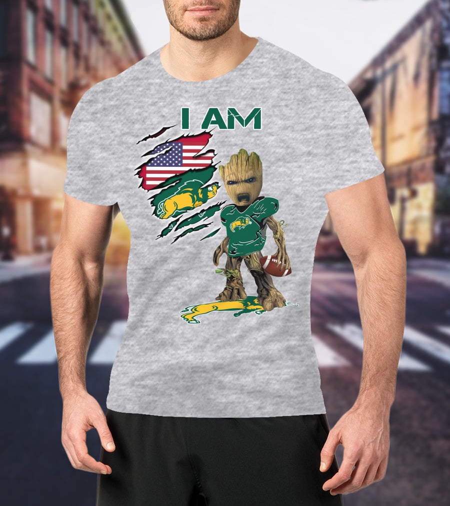 I AM American Flag Bison Football Character T-Shirt