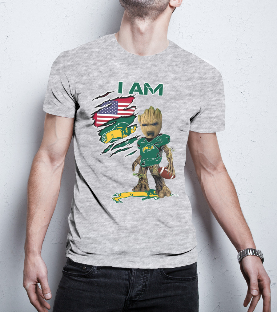 I AM American Flag Bison Football Character T-Shirt