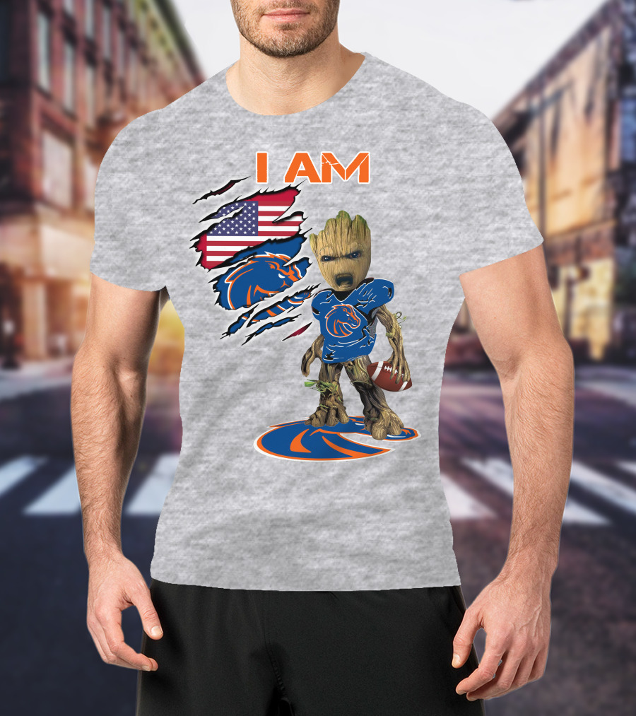 Boise State Broncos Groot I Am USA Flag Football T-Shirt
