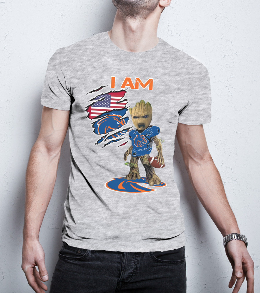 Boise State Broncos Groot I Am USA Flag Football T-Shirt