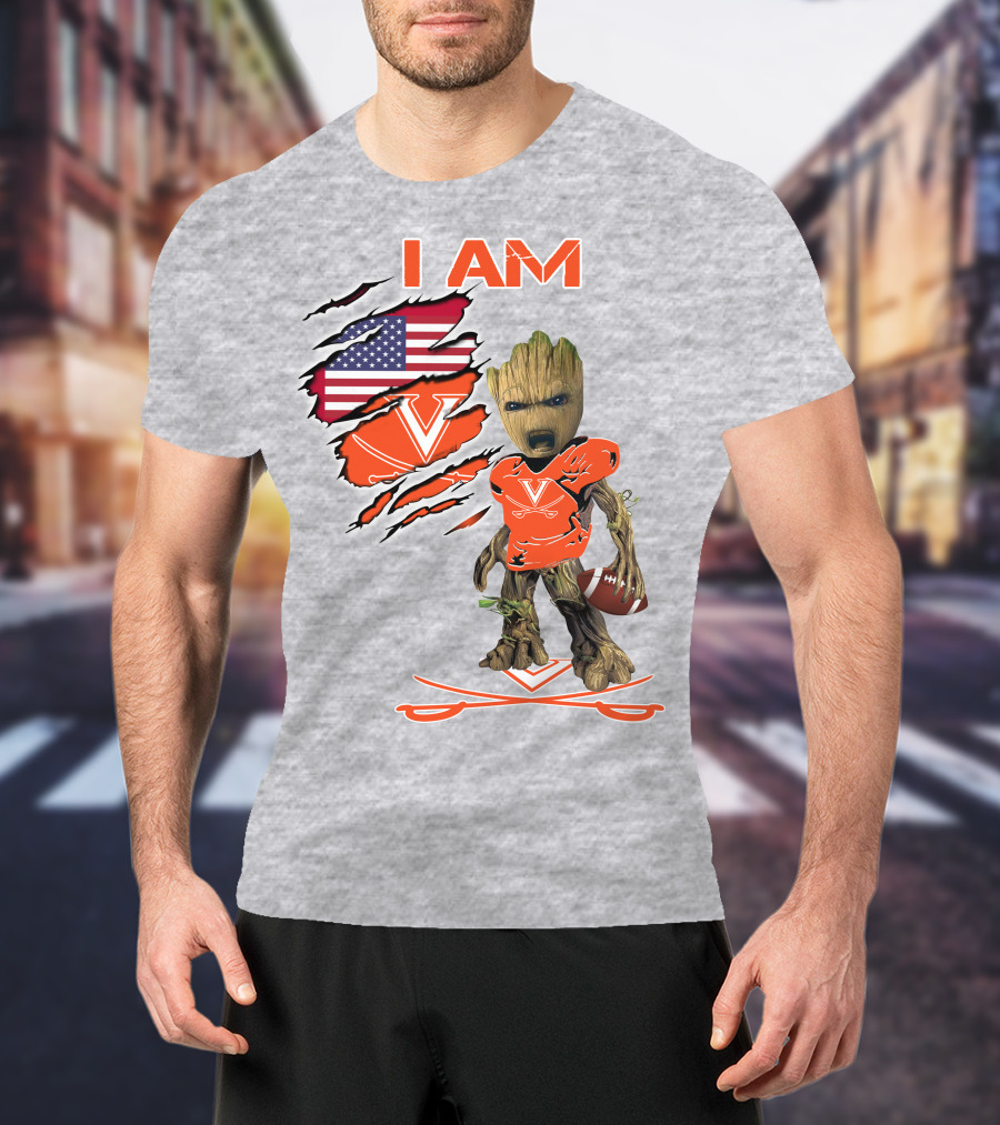 I AM Cavaliers Groot Football USA Flag V T-Shirt
