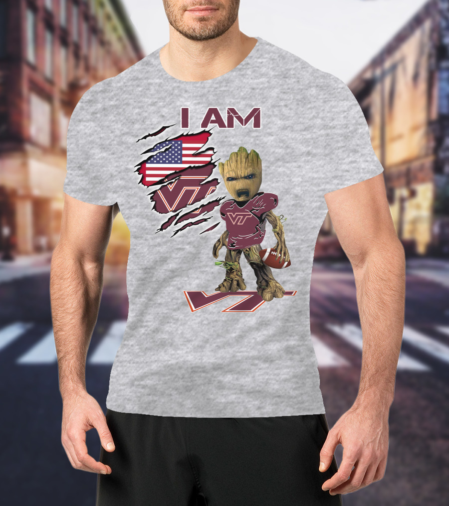 I AM Hokies VT Football And American Flag T-Shirt