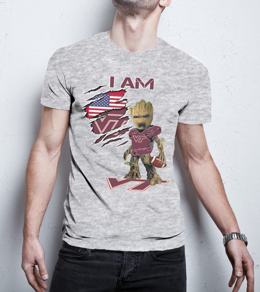 I AM Hokies VT Football And American Flag T-Shirt