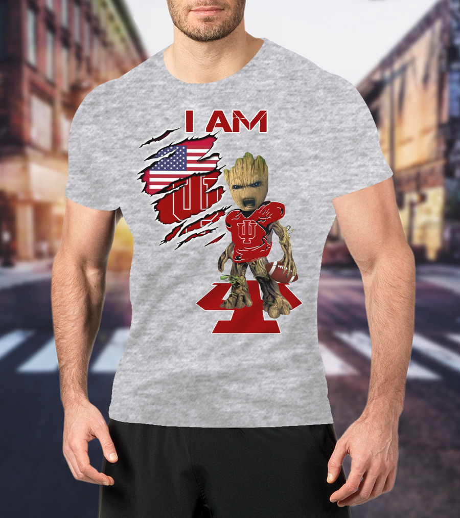 I AM Hoosiers Groot American Flag IU Football T-Shirt
