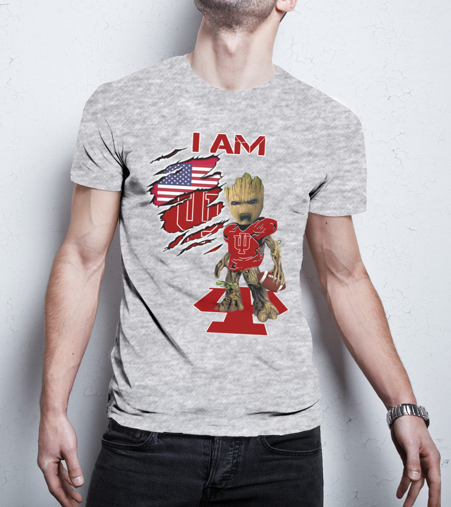 I AM Hoosiers Groot American Flag IU Football T-Shirt