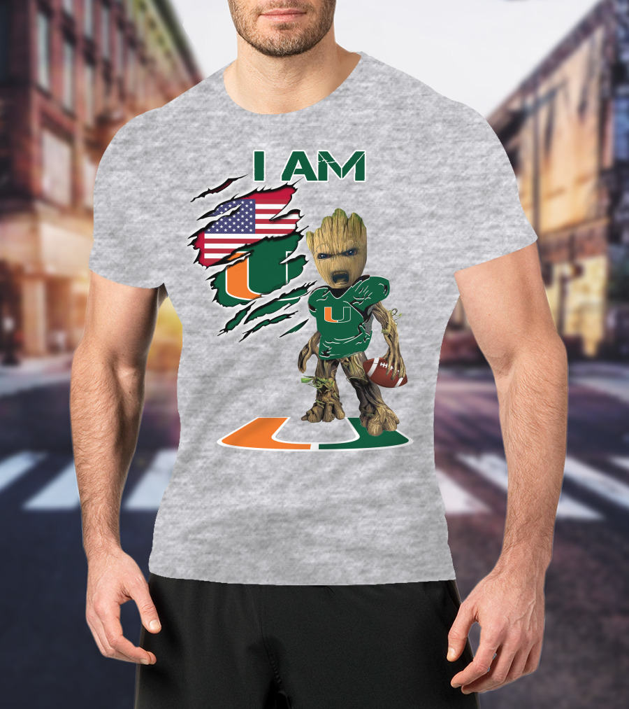 I Am University Of Miami Hurricanes Football Groot American Flag T-Shirt