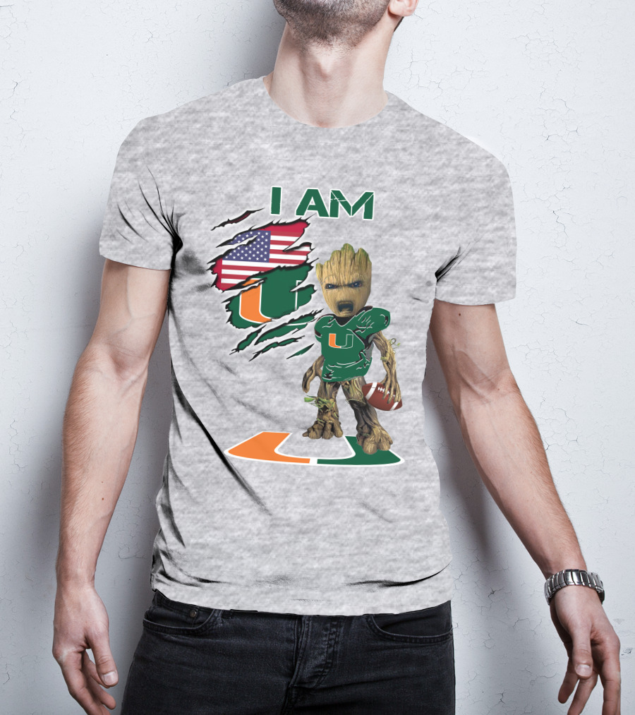 I Am University Of Miami Hurricanes Football Groot American Flag T-Shirt