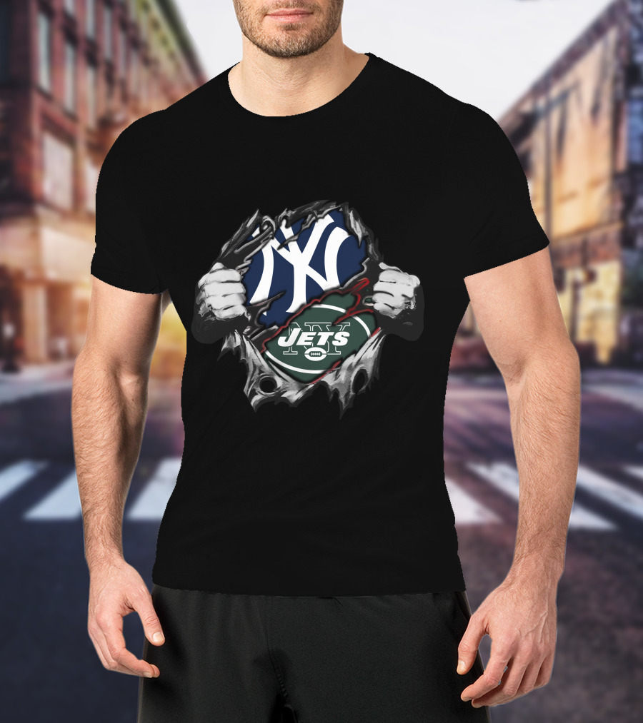 New York Yankees NY And New York Jets Logo Fusion T-Shirt