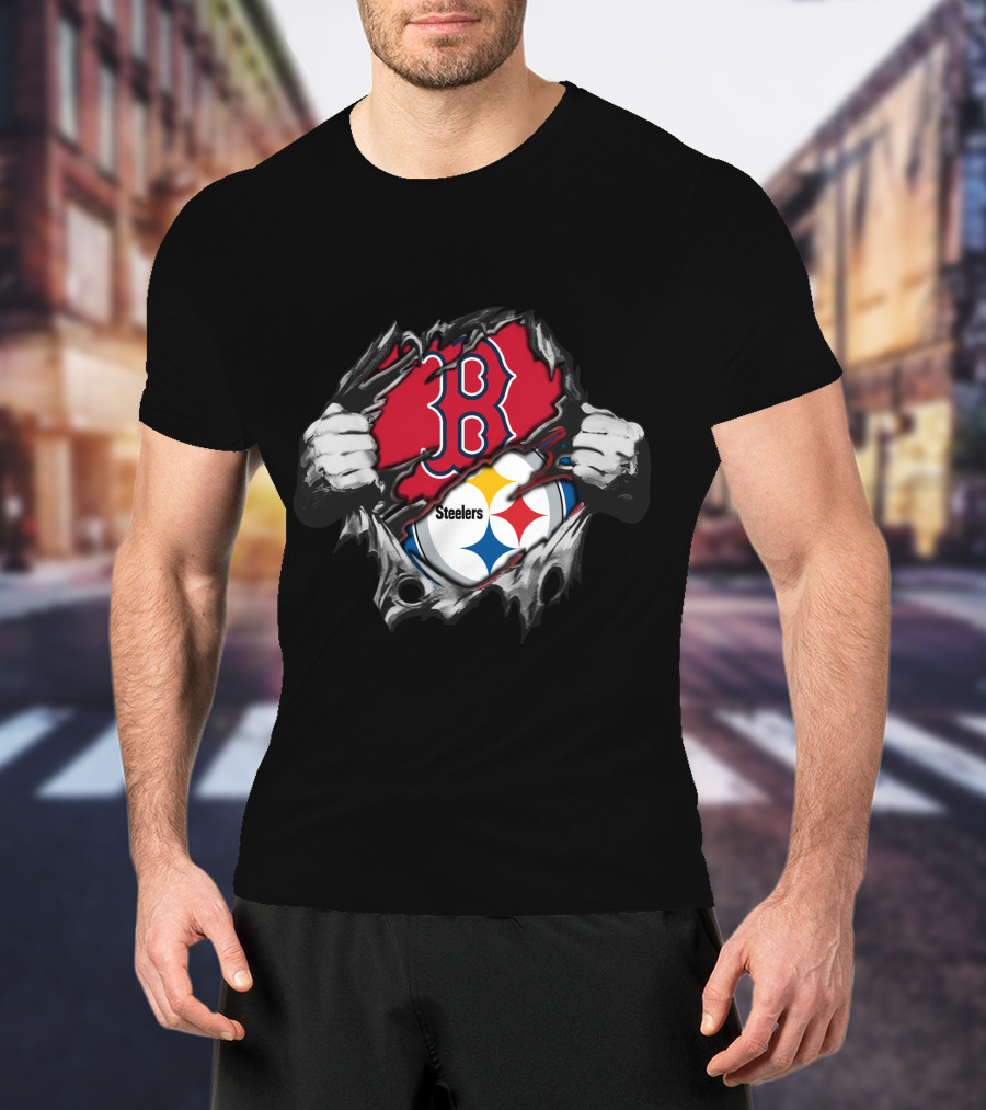 Steelers Red Sox Crossover Boston Pittsburgh Fan Fusion T-Shirt