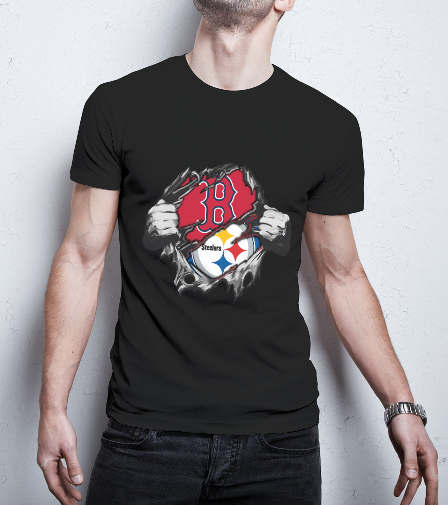 Steelers Red Sox Crossover Boston Pittsburgh Fan Fusion T-Shirt