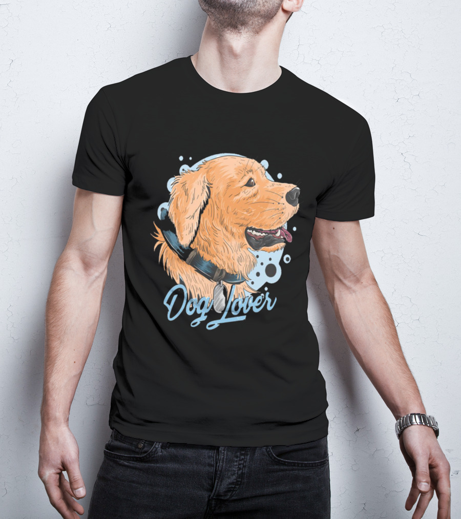 Dog Lover Happy Golden Retriever Head With Collar And Blue Bubbles T-Shirt