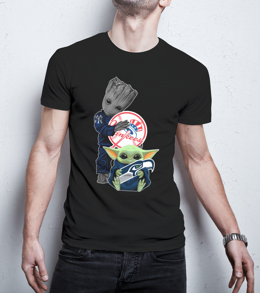 Yankees Baby Groot Seahawks Baby Yoda T-Shirt
