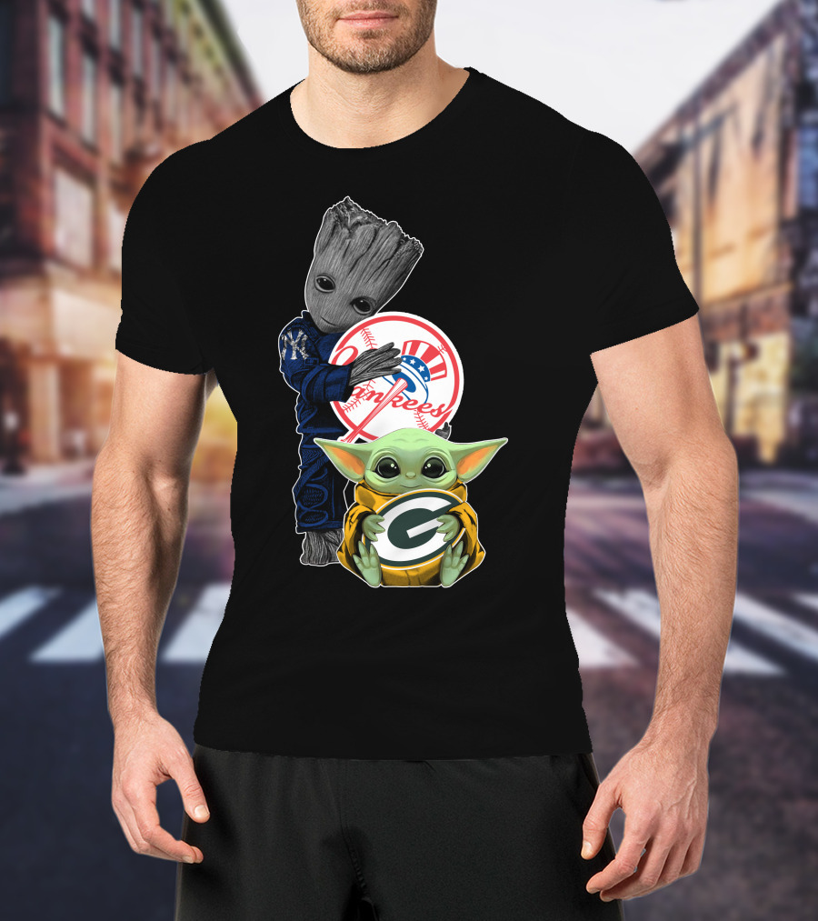 Yankees Groot Packers Baby Yoda T-Shirt