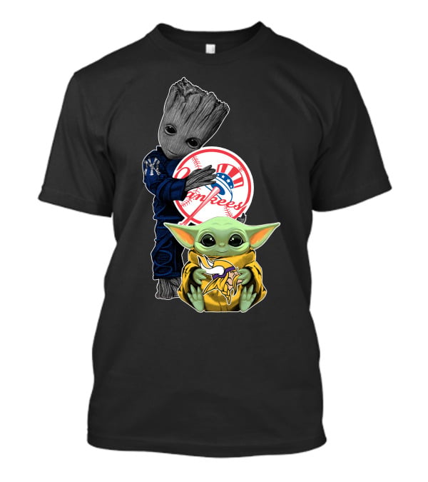 Yankees Baby Groot And Yoda Star Wars Minnesota Vikings T-Shirt