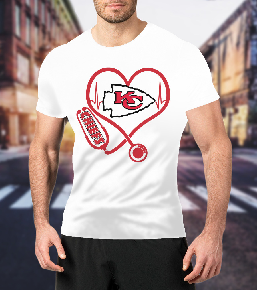 Nurse Love Kansas City Chiefs Heart Stethoscope T-Shirt