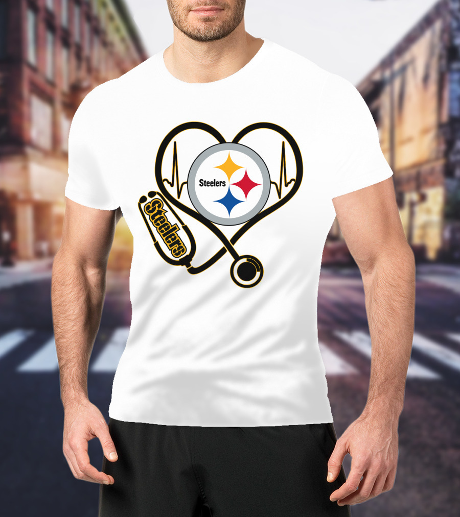 Nurse Heartbeat Pittsburgh Steelers Stethoscope T-Shirt