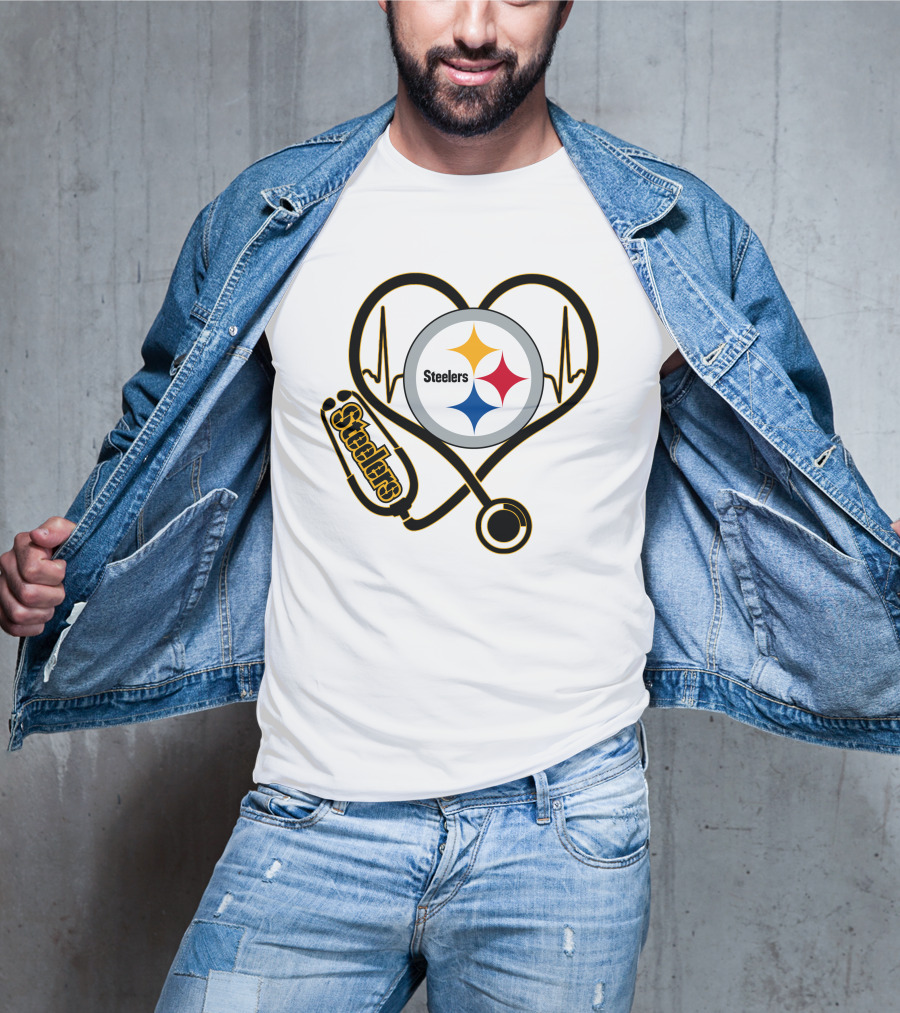 Nurse Heartbeat Pittsburgh Steelers Stethoscope T-Shirt