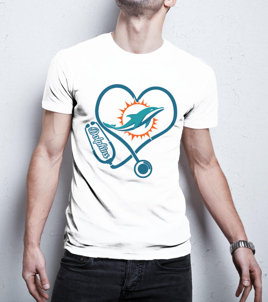 Nurse Heart Stethoscope Miami Dolphins T-Shirt