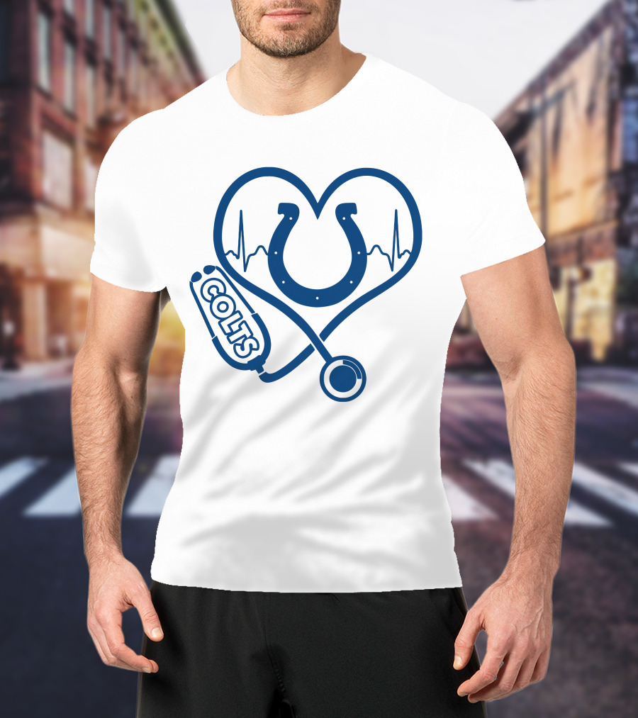 Nurse Love Colts Heartbeat Horseshoe Stethoscope T-Shirt
